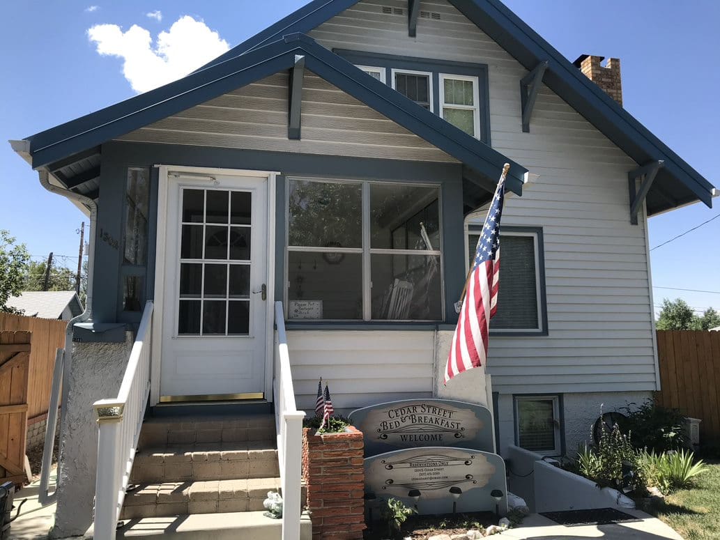 house with an american flag