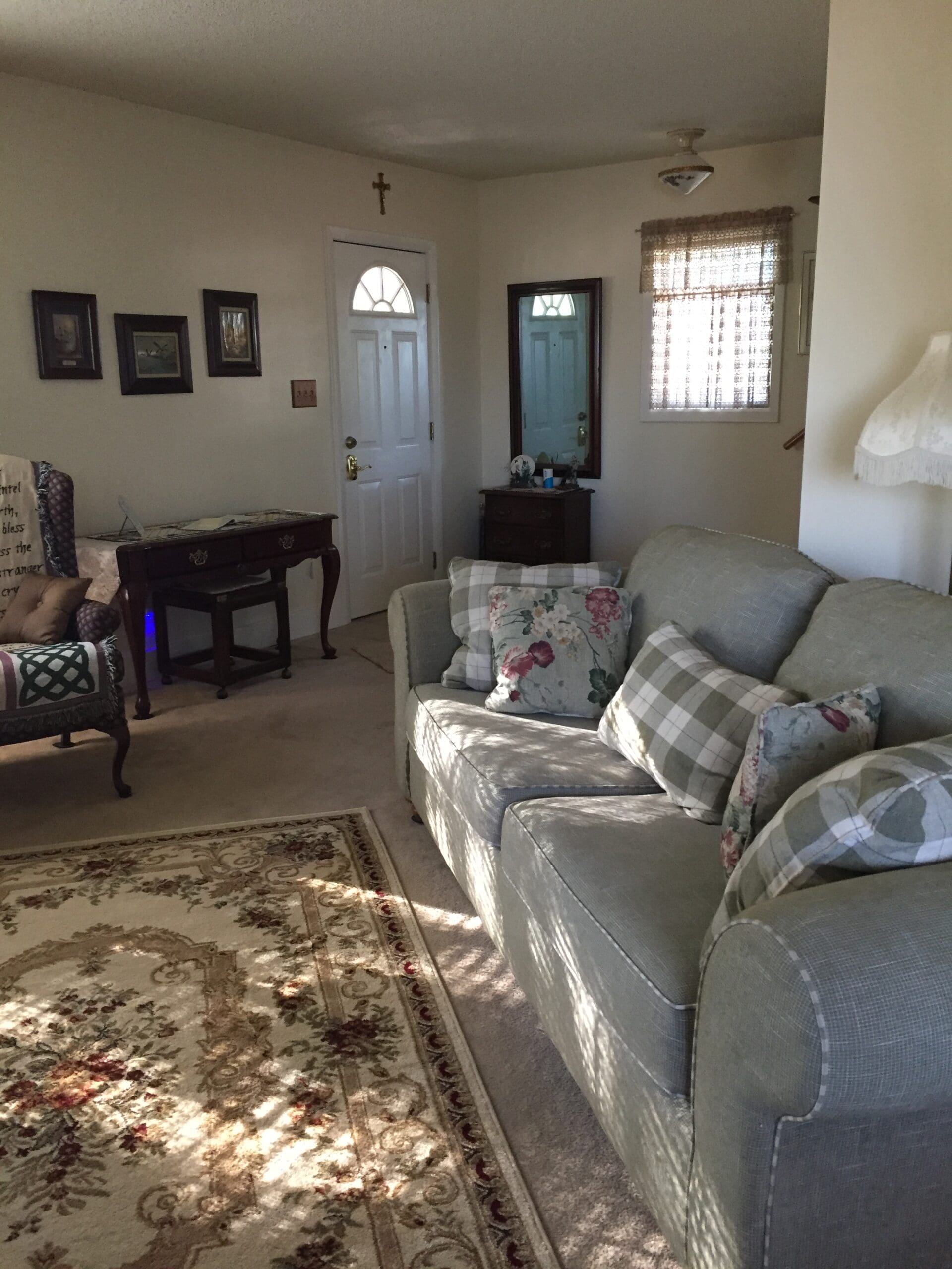 living room with plush couch